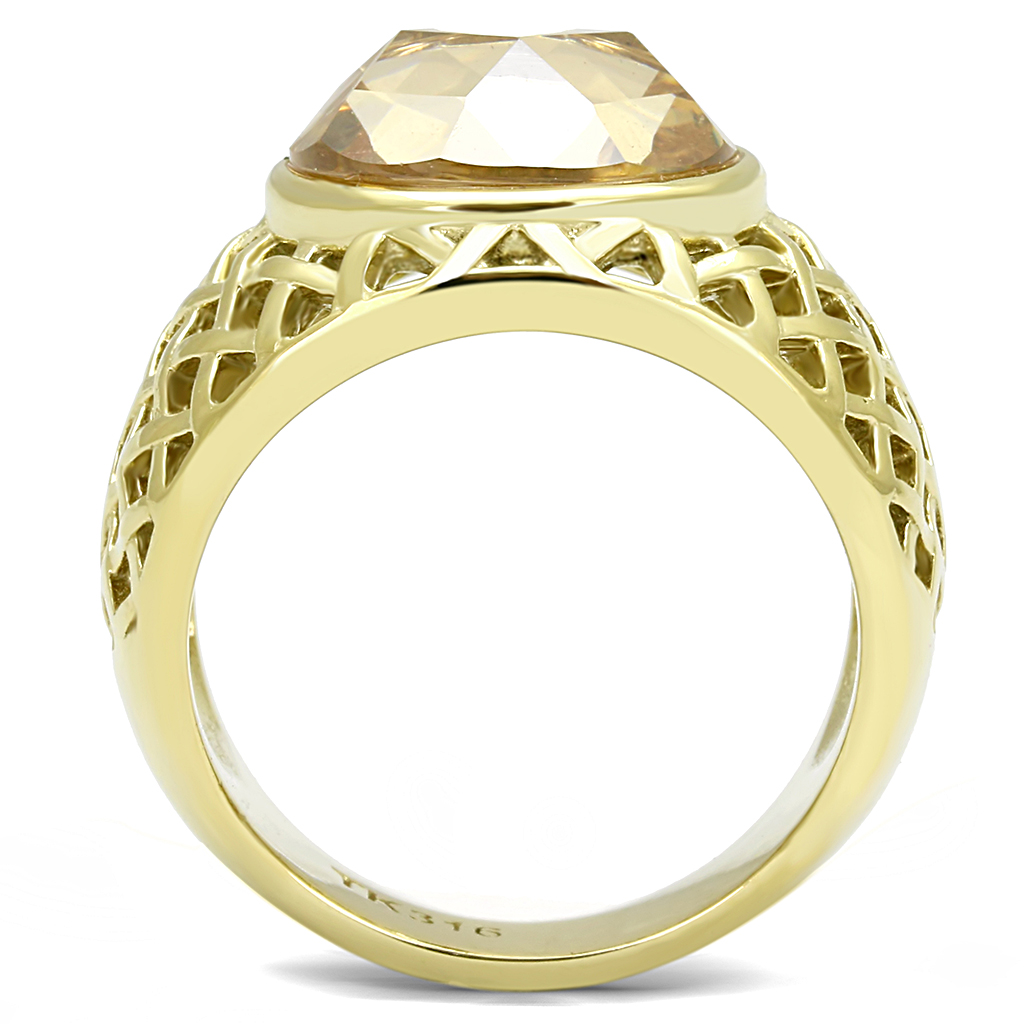 TK3122 - Stainless Steel Ring IP Gold(Ion Plating) Women AAA Grade CZ Champagne