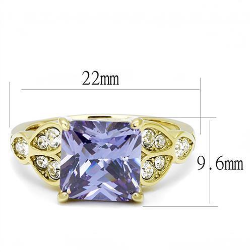 TK3125 - Stainless Steel Ring IP Gold(Ion Plating) Women AAA Grade CZ Light Amethyst