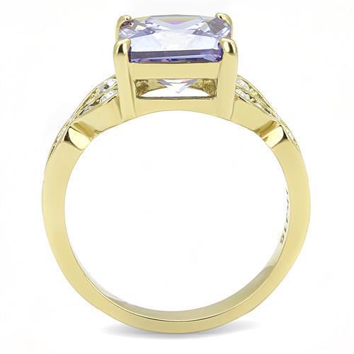 TK3125 - Stainless Steel Ring IP Gold(Ion Plating) Women AAA Grade CZ Light Amethyst