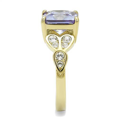 TK3125 - Stainless Steel Ring IP Gold(Ion Plating) Women AAA Grade CZ Light Amethyst