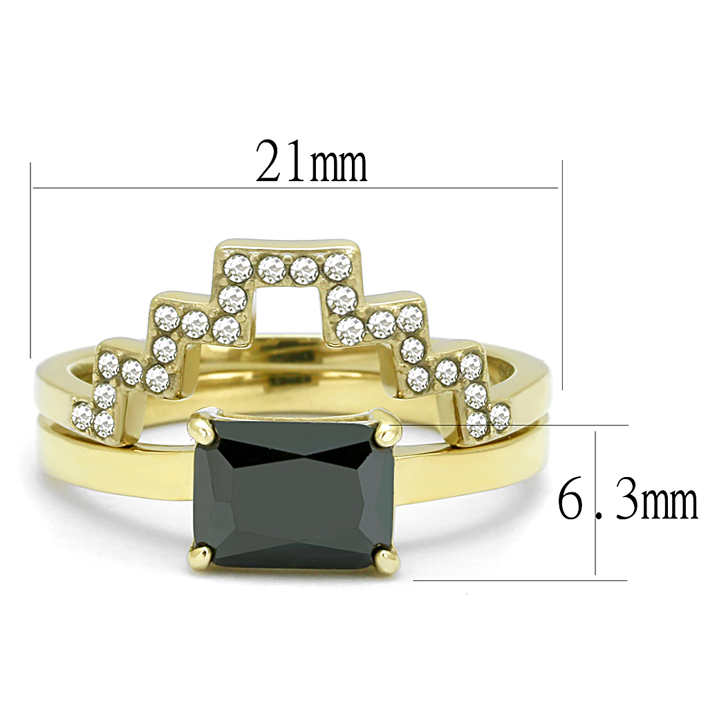 TK3127 - Stainless Steel Ring IP Gold(Ion Plating) Women AAA Grade CZ Black Diamond