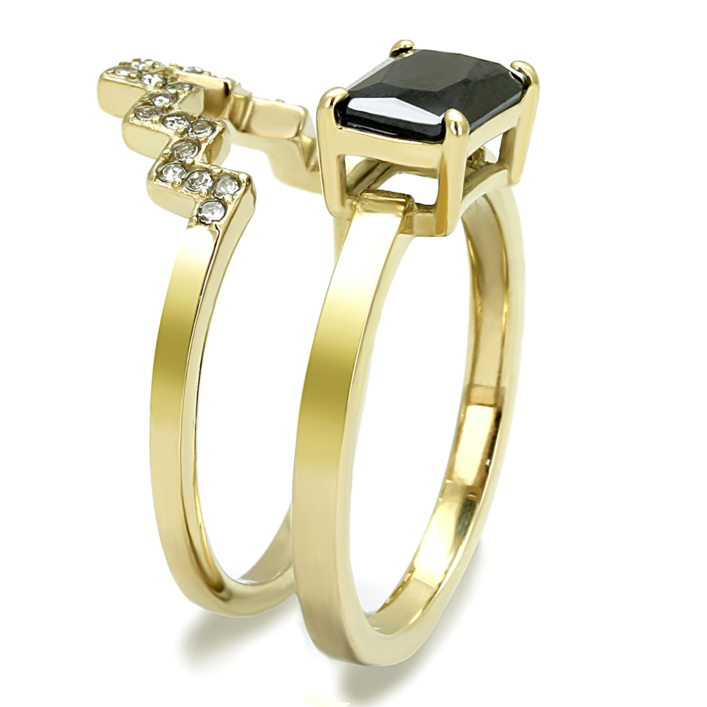 TK3127 - Stainless Steel Ring IP Gold(Ion Plating) Women AAA Grade CZ Black Diamond