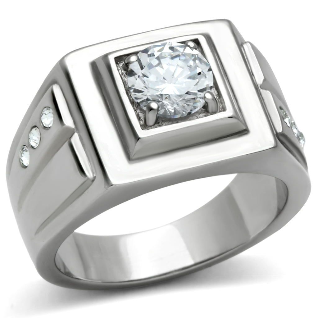 TK313 - Stainless Steel Ring High polished (no plating) Men AAA Grade CZ Clear