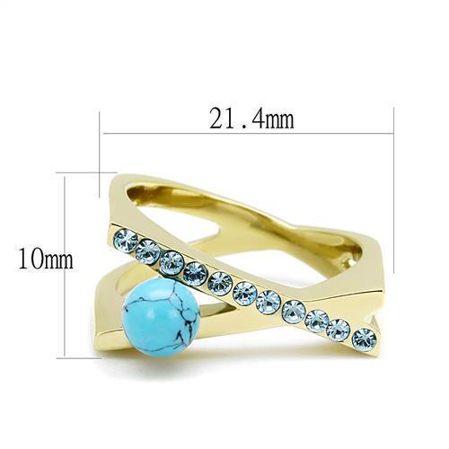 TK3130 - Stainless Steel Ring IP Gold(Ion Plating) Women Synthetic Turquoise