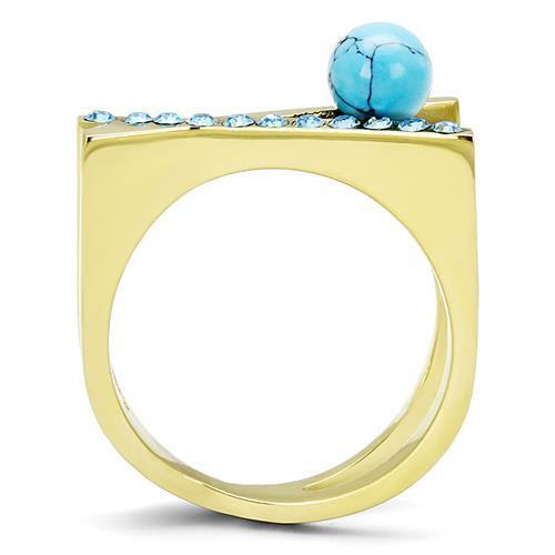 TK3130 - Stainless Steel Ring IP Gold(Ion Plating) Women Synthetic Turquoise