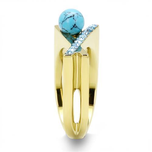 TK3130 - Stainless Steel Ring IP Gold(Ion Plating) Women Synthetic Turquoise