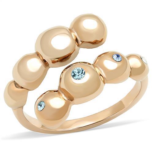 TK3131 - Stainless Steel Ring IP Rose Gold(Ion Plating) Women Top Grade Crystal Sea Blue