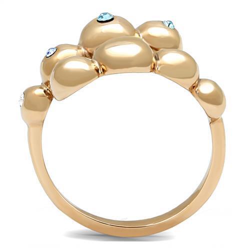 TK3131 - Stainless Steel Ring IP Rose Gold(Ion Plating) Women Top Grade Crystal Sea Blue