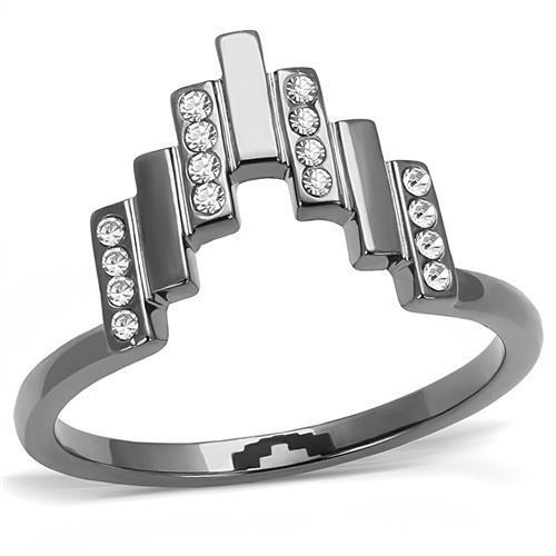 TK3135 - Stainless Steel Ring IP Light Black  (IP Gun) Women Top Grade Crystal Clear