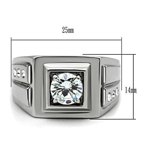 TK313 - Stainless Steel Ring High polished (no plating) Men AAA Grade CZ Clear