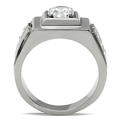 TK313 - Stainless Steel Ring High polished (no plating) Men AAA Grade CZ Clear