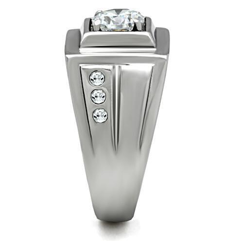 TK313 - Stainless Steel Ring High polished (no plating) Men AAA Grade CZ Clear