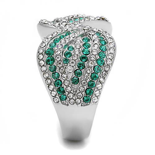 TK3142 - Stainless Steel Ring High polished (no plating) Women Top Grade Crystal Emerald