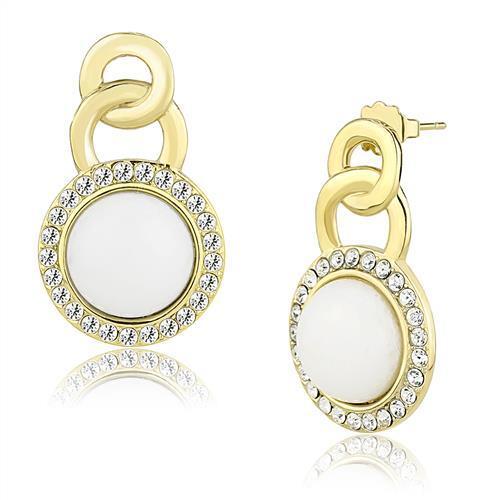 TK3152 - Stainless Steel Earrings IP Gold(Ion Plating) Women Synthetic White