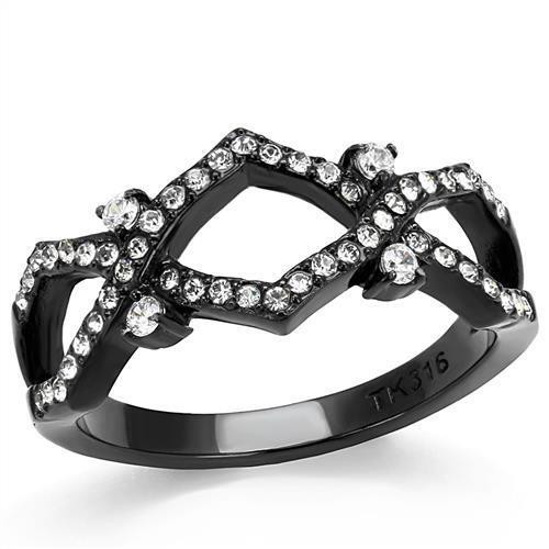 TK3165 - Stainless Steel Ring IP Black(Ion Plating) Women AAA Grade CZ Clear