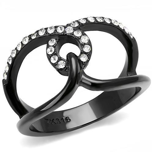 TK3166 - Stainless Steel Ring IP Black(Ion Plating) Women Top Grade Crystal Clear