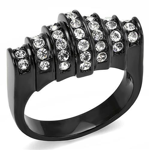 TK3167 - Stainless Steel Ring IP Black(Ion Plating) Women Top Grade Crystal Clear