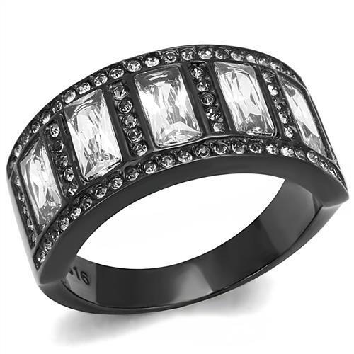 TK3168 - Stainless Steel Ring IP Black(Ion Plating) Women AAA Grade CZ Clear