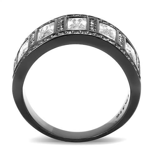 TK3168 - Stainless Steel Ring IP Black(Ion Plating) Women AAA Grade CZ Clear