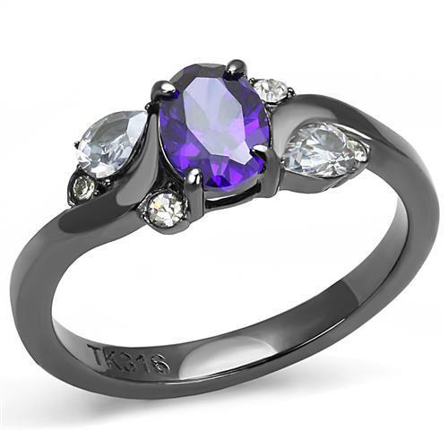 TK3169 - Stainless Steel Ring IP Light Black  (IP Gun) Women AAA Grade CZ Tanzanite