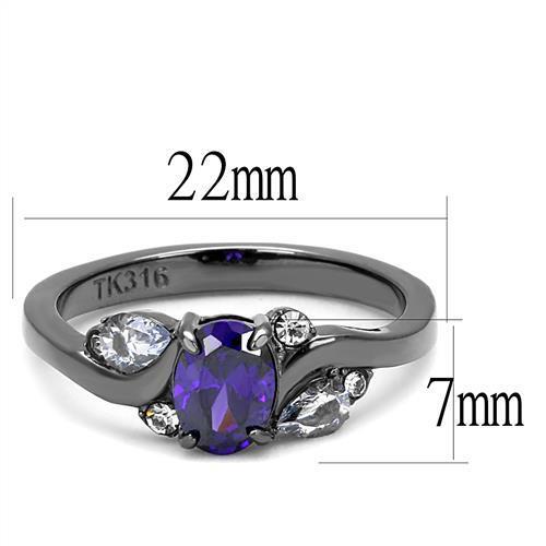 TK3169 - Stainless Steel Ring IP Light Black  (IP Gun) Women AAA Grade CZ Tanzanite