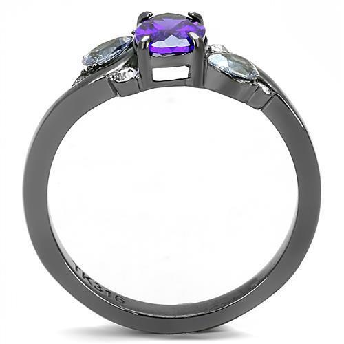 TK3169 - Stainless Steel Ring IP Light Black  (IP Gun) Women AAA Grade CZ Tanzanite