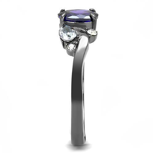 TK3169 - Stainless Steel Ring IP Light Black  (IP Gun) Women AAA Grade CZ Tanzanite