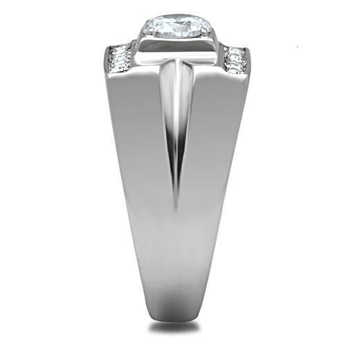 TK316 - Stainless Steel Ring High polished (no plating) Men AAA Grade CZ Clear