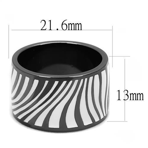 TK3171 - Stainless Steel Ring IP Light Black  (IP Gun) Women Epoxy White