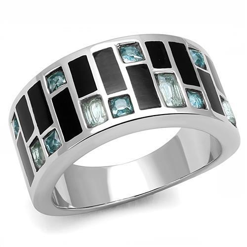 TK3175 - Stainless Steel Ring High polished (no plating) Women Synthetic Sea Blue