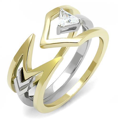 TK3183 - Stainless Steel Ring Two-Tone IP Gold (Ion Plating) Women AAA Grade CZ Clear