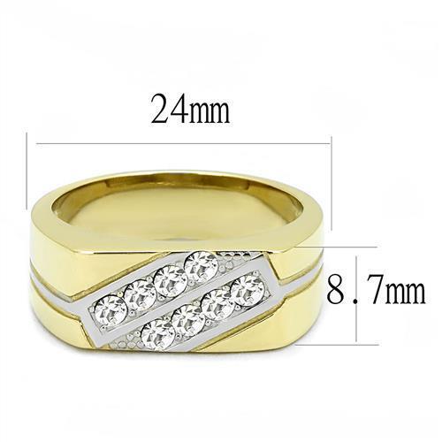 TK3186 - Stainless Steel Ring Two-Tone IP Gold (Ion Plating) Men Top Grade Crystal Clear