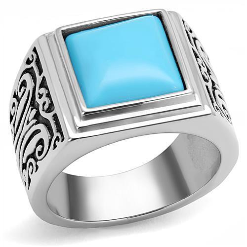 TK3188 - Stainless Steel Ring High polished (no plating) Men Synthetic Sea Blue