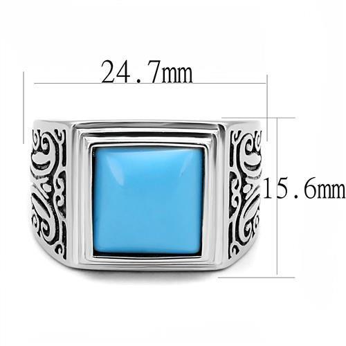 TK3188 - Stainless Steel Ring High polished (no plating) Men Synthetic Sea Blue