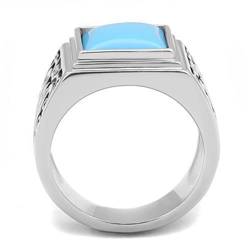 TK3188 - Stainless Steel Ring High polished (no plating) Men Synthetic Sea Blue