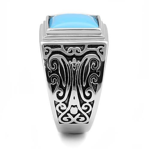 TK3188 - Stainless Steel Ring High polished (no plating) Men Synthetic Sea Blue