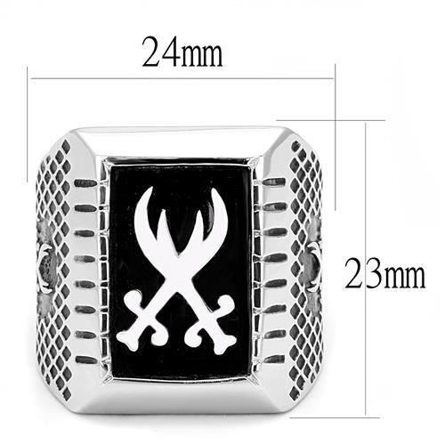 TK3191 - Stainless Steel Ring High polished (no plating) Men Semi-Precious Jet