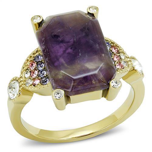 TK3195 - Stainless Steel Ring IP Gold(Ion Plating) Women Semi-Precious Amethyst