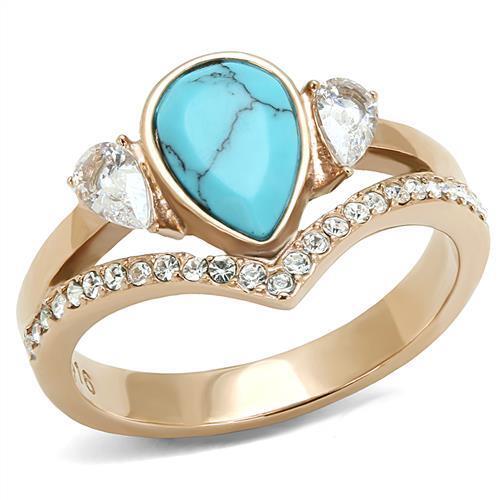 TK3200 - Stainless Steel Ring IP Rose Gold(Ion Plating) Women Synthetic Sea Blue