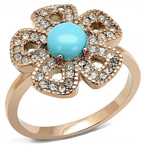 TK3201 - Stainless Steel Ring IP Rose Gold(Ion Plating) Women Synthetic Sea Blue