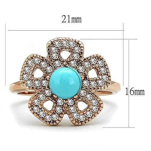 TK3201 - Stainless Steel Ring IP Rose Gold(Ion Plating) Women Synthetic Sea Blue