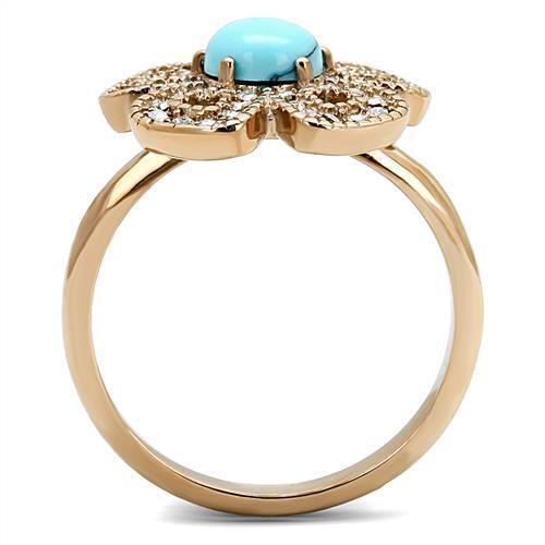 TK3201 - Stainless Steel Ring IP Rose Gold(Ion Plating) Women Synthetic Sea Blue