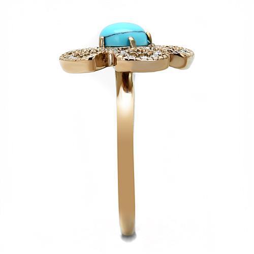 TK3201 - Stainless Steel Ring IP Rose Gold(Ion Plating) Women Synthetic Sea Blue