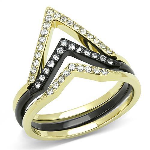 TK3202 - Stainless Steel Ring IP Gold+ IP Black (Ion Plating) Women Top Grade Crystal Clear