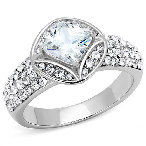 TK3206 - Stainless Steel Ring High polished (no plating) Women AAA Grade CZ Clear