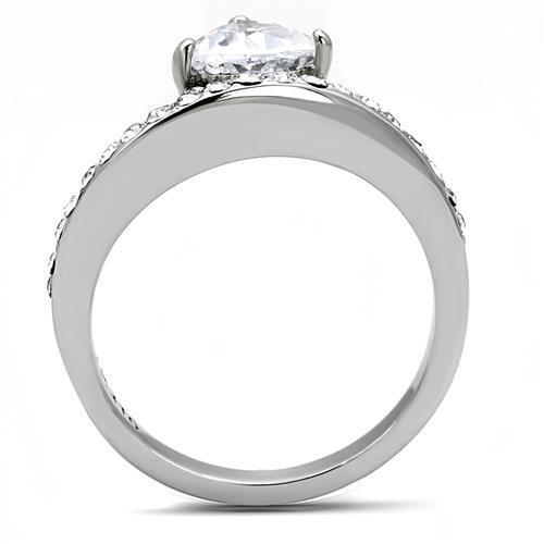 TK3207 - Stainless Steel Ring High polished (no plating) Women AAA Grade CZ Clear