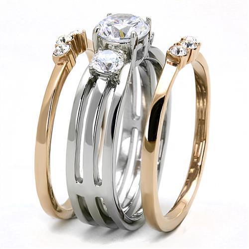 TK3212 - Stainless Steel Ring Two-Tone IP Rose Gold Women AAA Grade CZ Clear