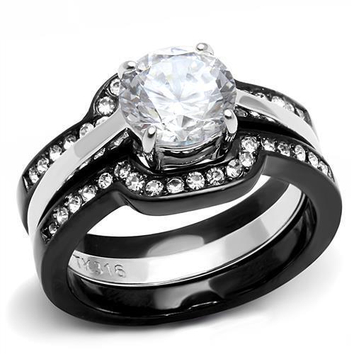 TK3214 - Stainless Steel Ring Two-Tone IP Black (Ion Plating) Women AAA Grade CZ Clear