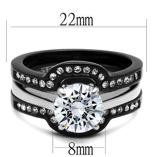 TK3214 - Stainless Steel Ring Two-Tone IP Black (Ion Plating) Women AAA Grade CZ Clear