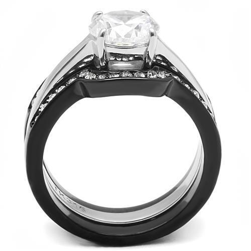 TK3214 - Stainless Steel Ring Two-Tone IP Black (Ion Plating) Women AAA Grade CZ Clear